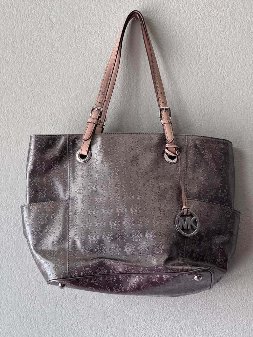 Michael Kors Metallic MK Logo Large Tote Shoulder Bag